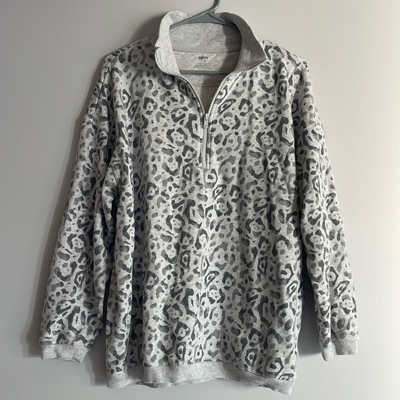 Aerie Good Vibes Oversized Quarter Zip Sweatshirt XS Leopard Animal Print - Picture 2 of 6